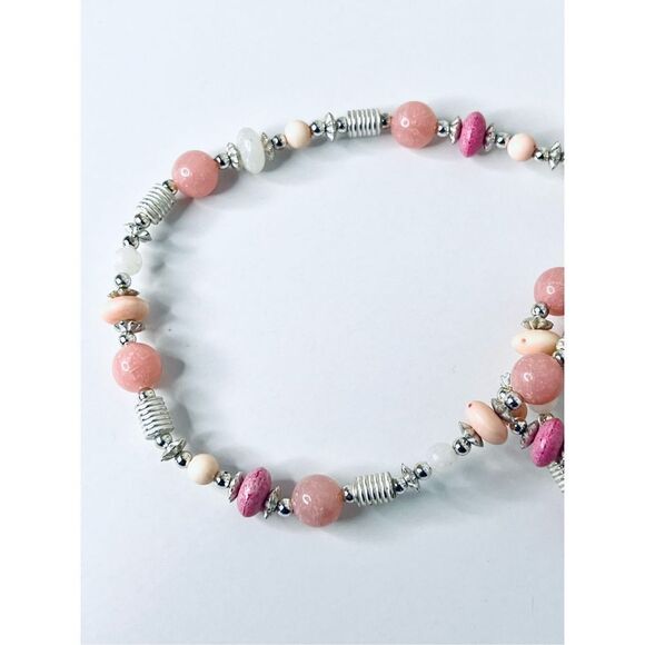 Beaded Pink Necklace, Pink Long Necklace, Silver Bracelet Jewelry Buy 3/$18 - Picture 4 of 12